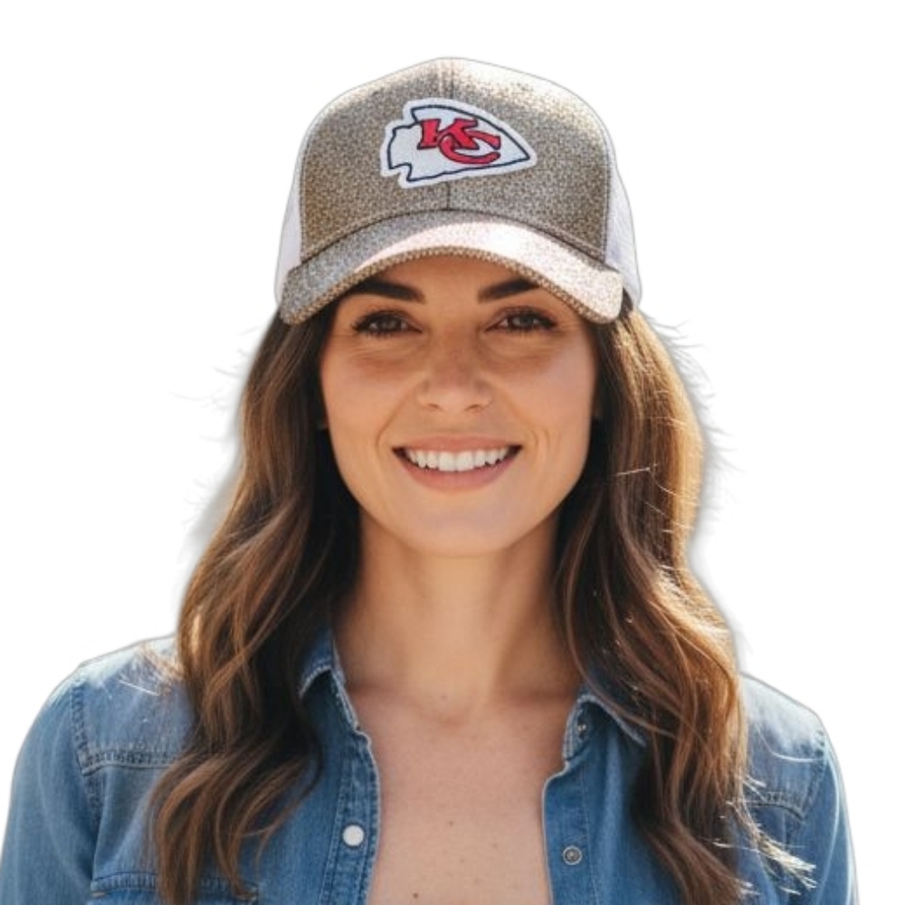 KC Chiefs Gold Sparkle Snap Mesh Trucker Hat Cap - Picture 2 of 2